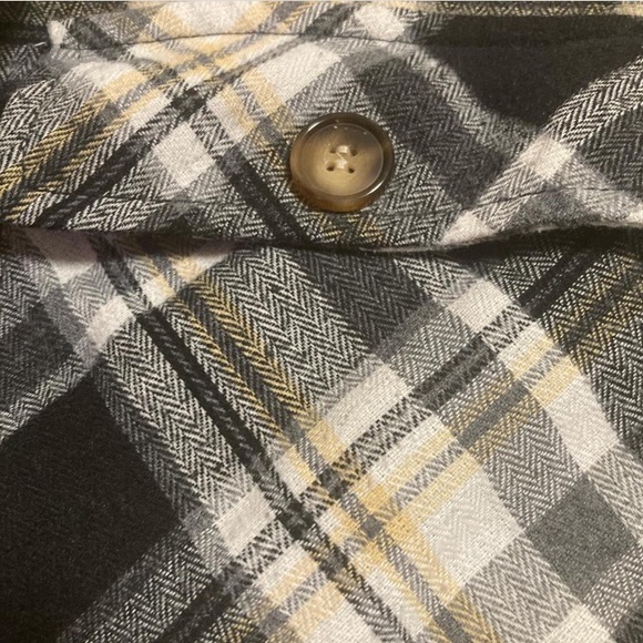 Oversized black yellow & white plaid button-up shirt. only wore a few times. - Picture 2 of 5